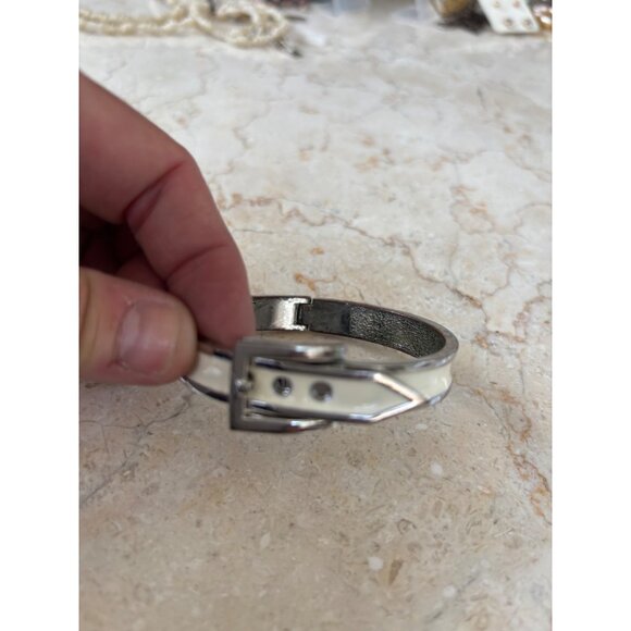 Gold-Tone orange & White Enamel Buckle Bangle Bracelets Set Of 2 - Picture 8 of 13